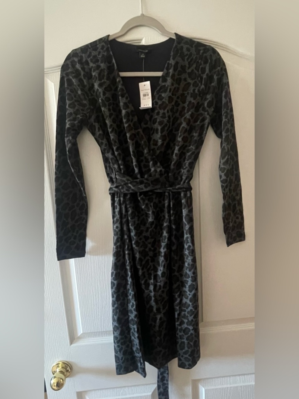 Ann Taylor Charcoal and Black Leopard Wrap Dress XXS NWT!